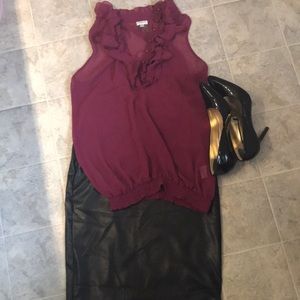 Sheer raspberry sleeveless blouse